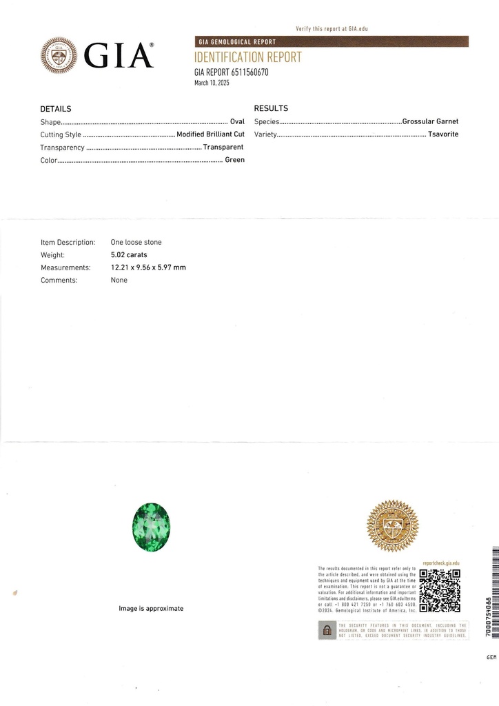 Tsavorite Garnet 12.2x9.5mm Oval 