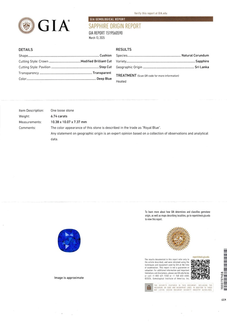 Ceylon Sapphire 10.38x10.7mm Cushion Blue