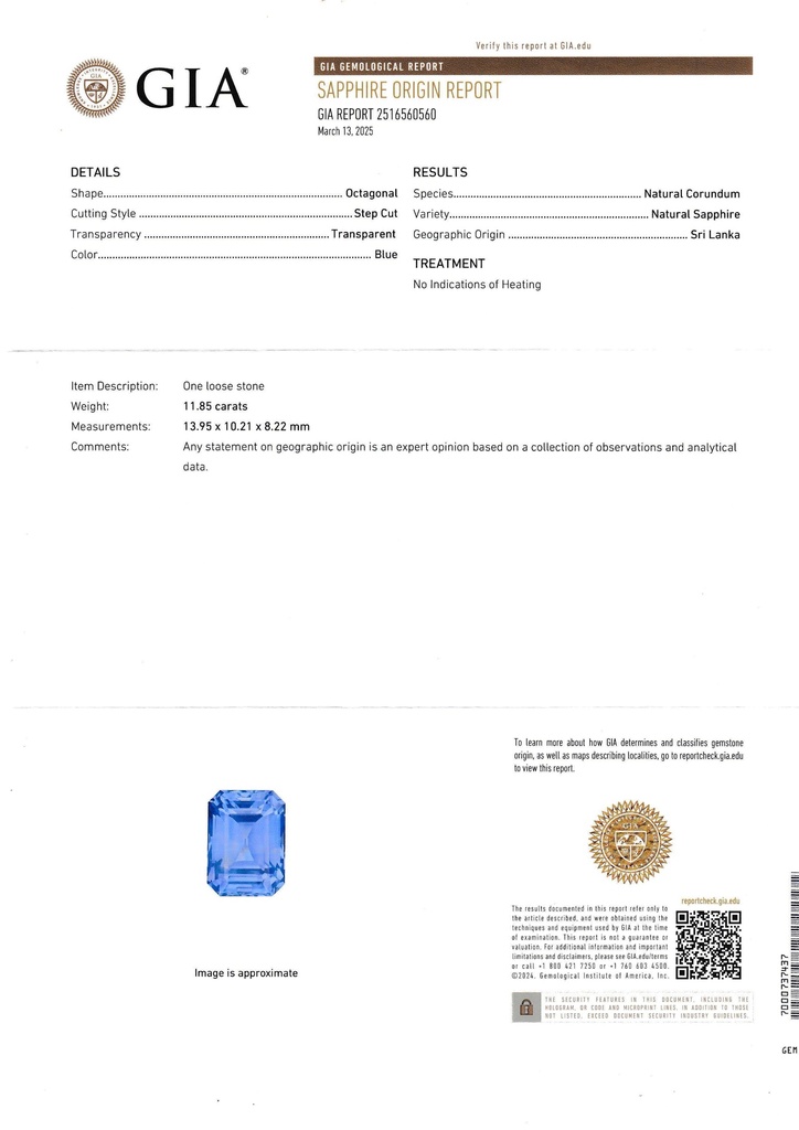 Ceylon Sapphire Blue 13.95x10.22mm Emerald Cut