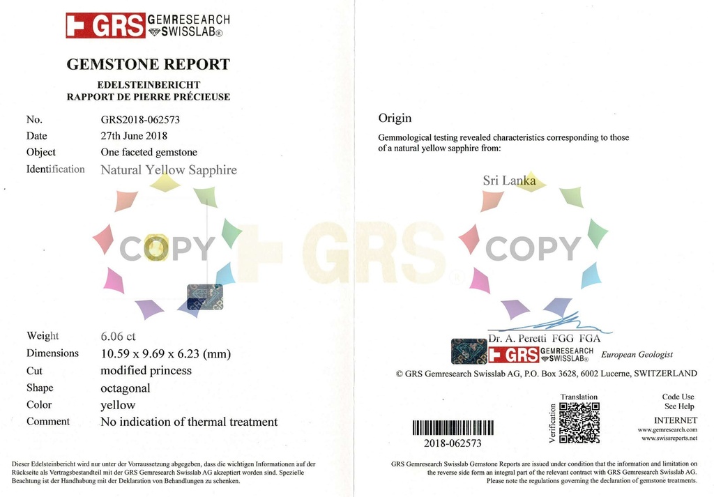 Sri Lankan Yellow Sapphire 10.59x9.69mm Radiant Cut UNHEATED