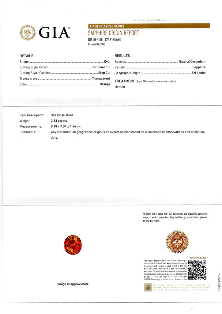 Sri Lankan Orange Sapphire 8.18x7.34mm Oval