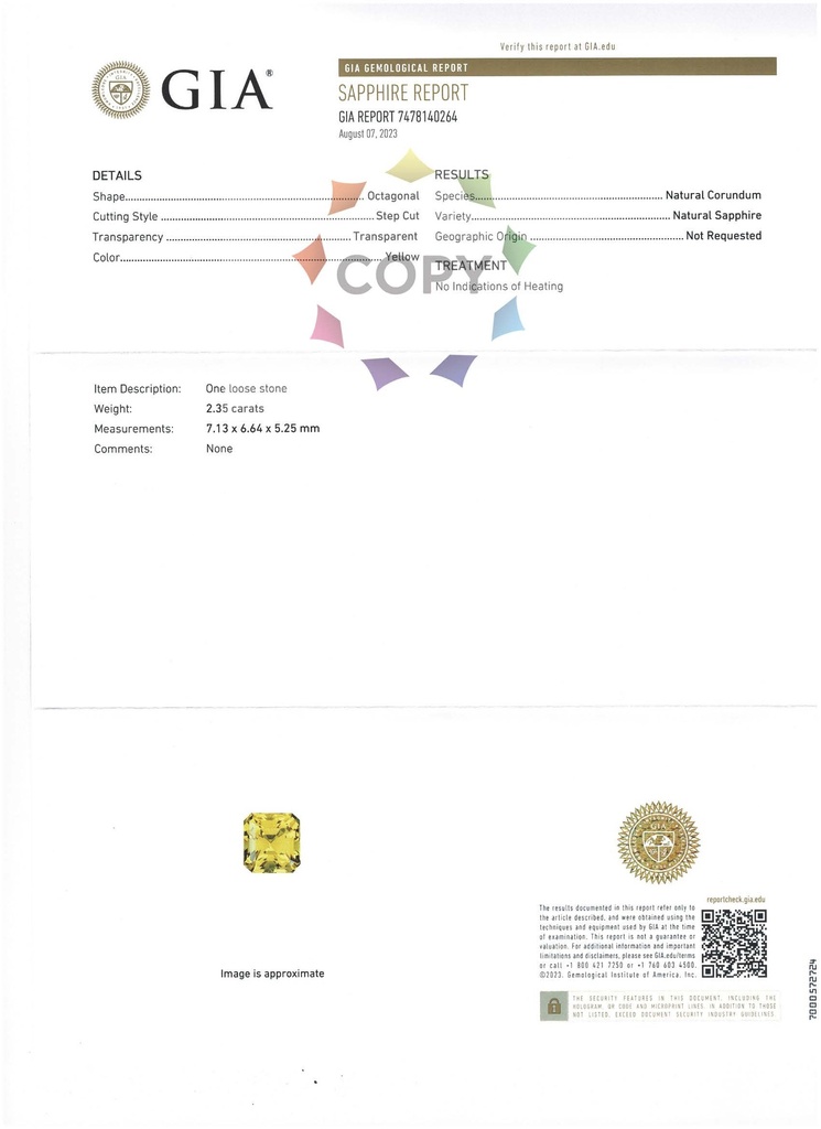 Madagascan Yellow Sapphire 7.13x6.64mm Emerald Cut UNHEATED