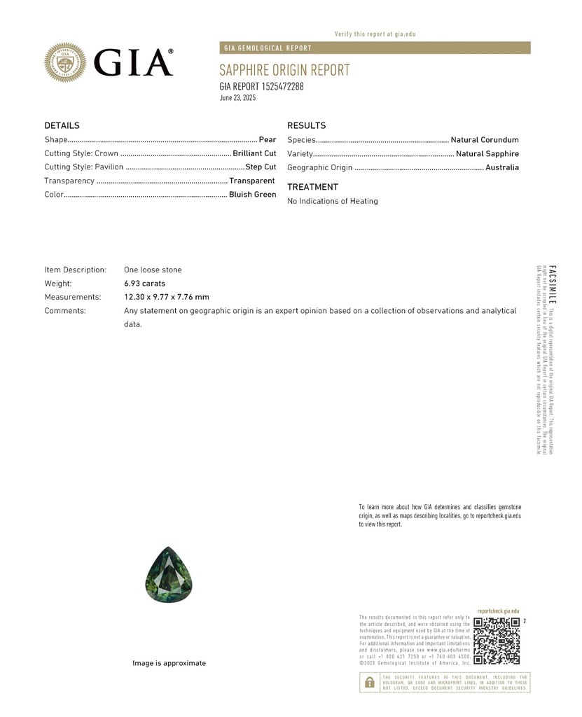 Australian Parti Sapphire 12.3x9.77mm Pear Shape UNHEATED