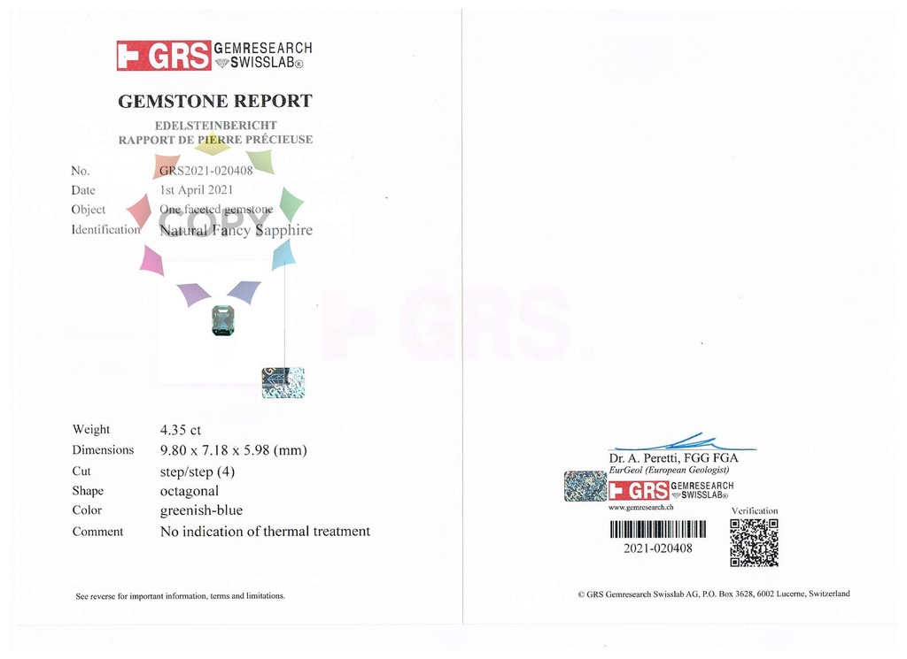 Sapphire 9.8x7.18mm Emerald Cut Teal