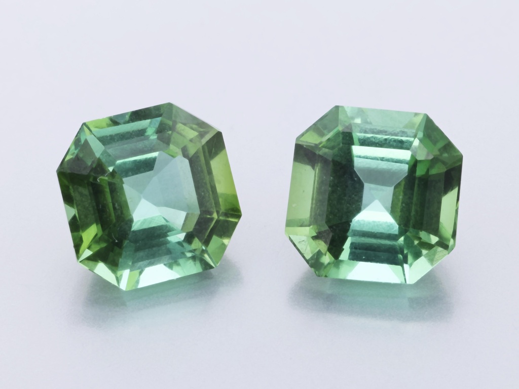 Green Tourmaline 7mm Square Emerald Cut PAIR